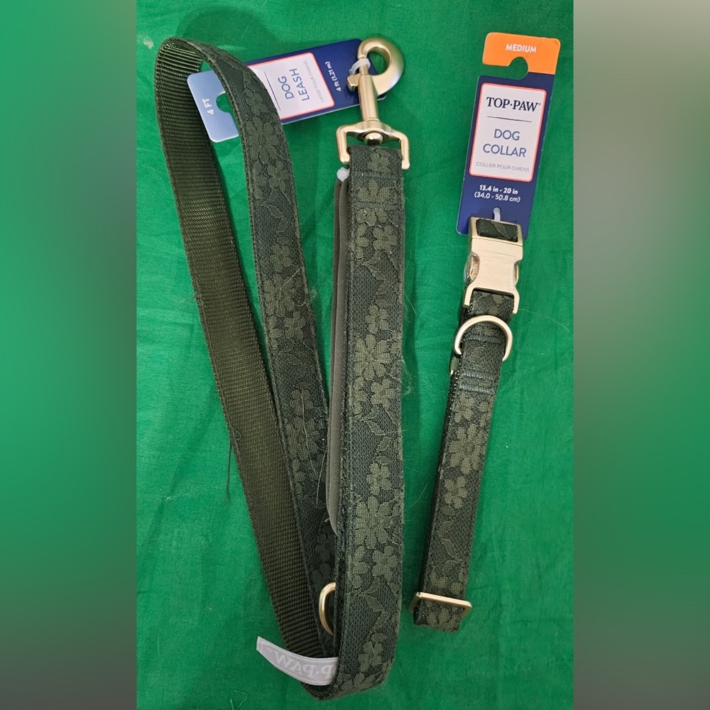 Top Paw Green Lace Dog Collar and Matching Leash (M) - Picture 2 of 6